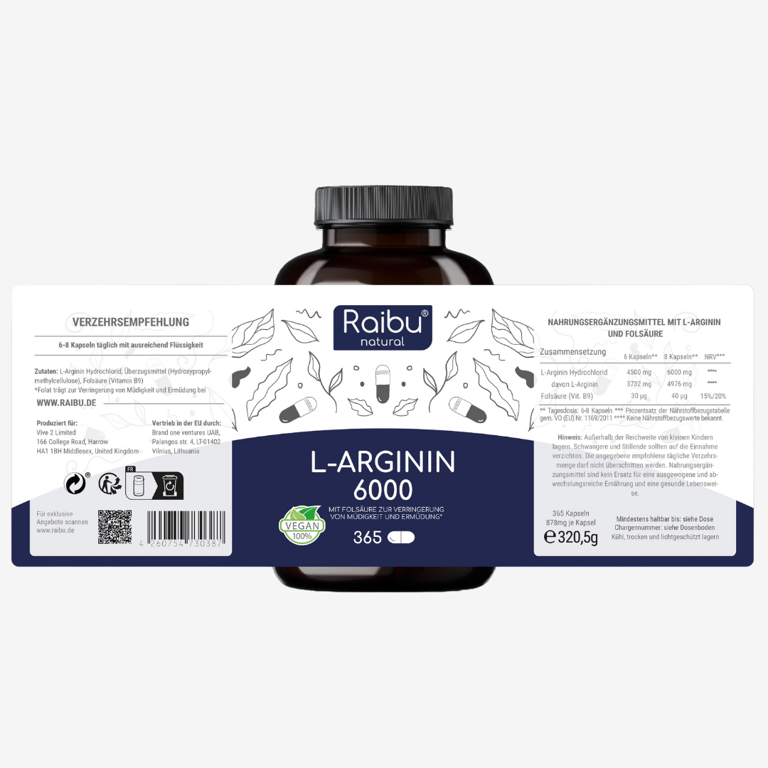 L-Arginin - 6000mg | 365 Kapseln