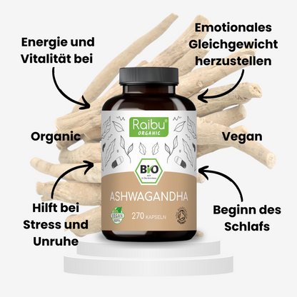 Ashwagandha Kapseln | 270 Stk. - besserer Schlaf,  weniger Stress