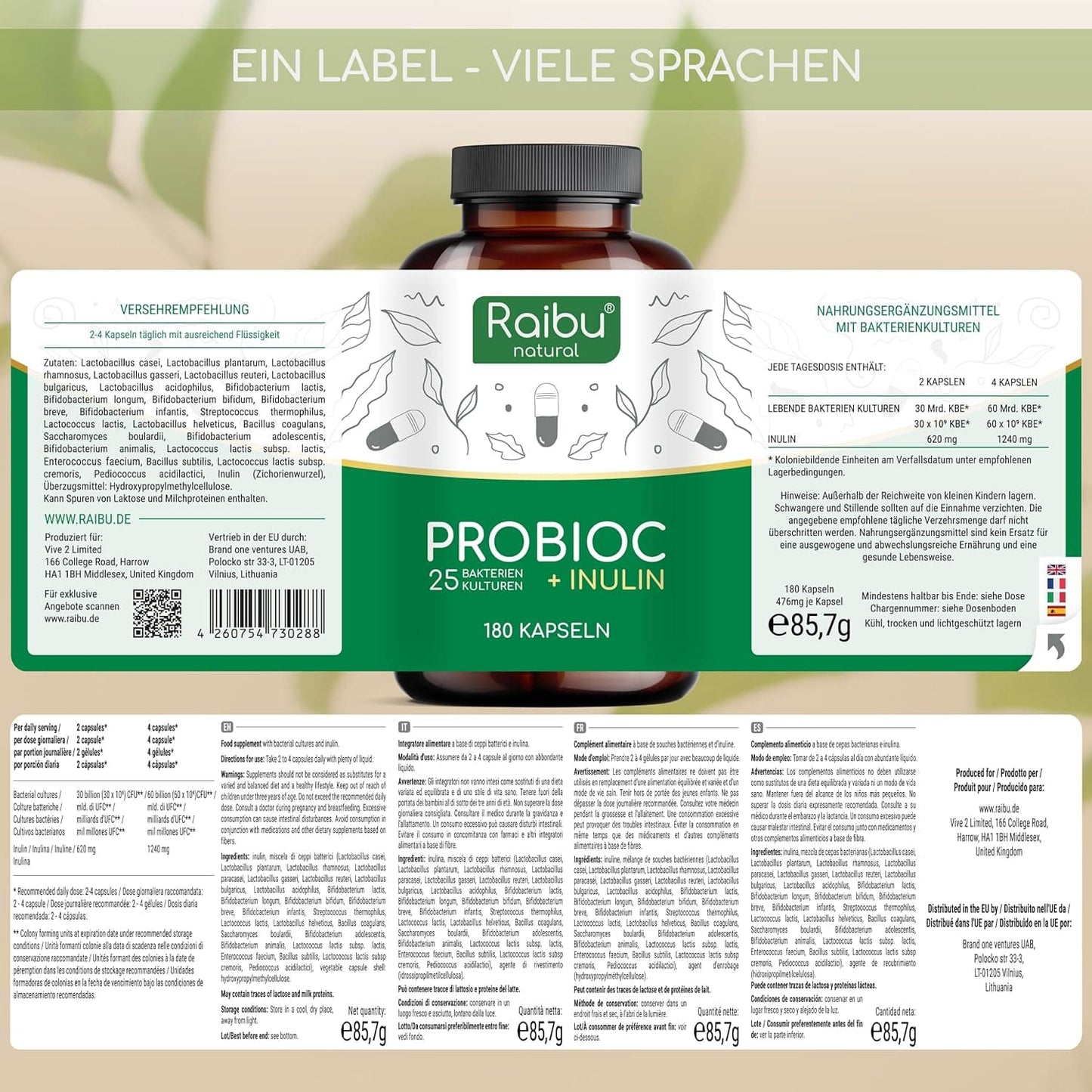 Probioc Kulturen Komplex | 25 Bakterienstämme mit Inulin